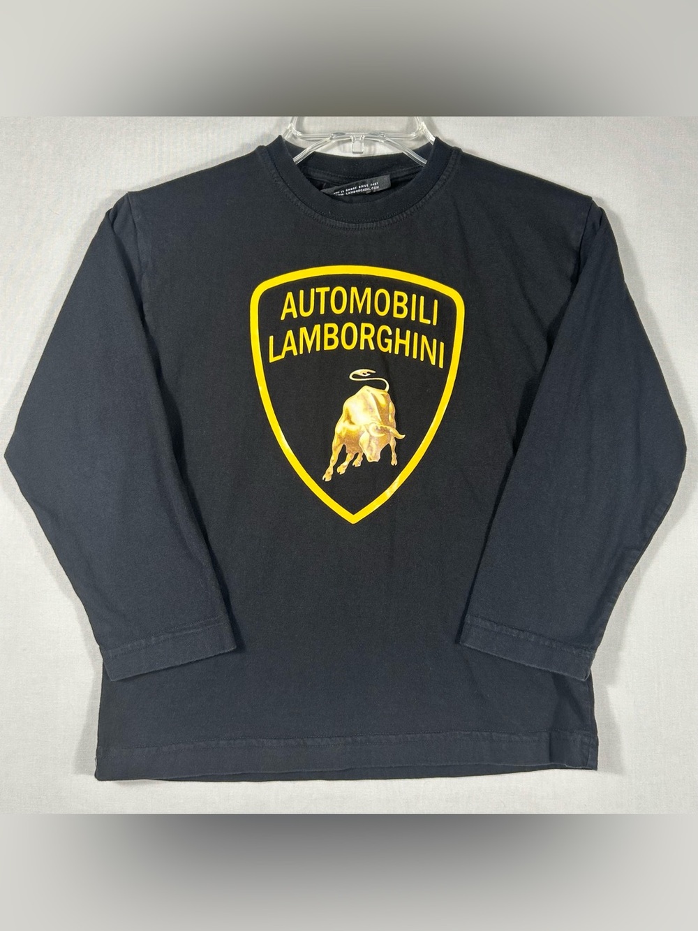 Authentic Lamborghini Kids Long Sleeve Shirt Black Yellow Shield Logo Size 7-8Y